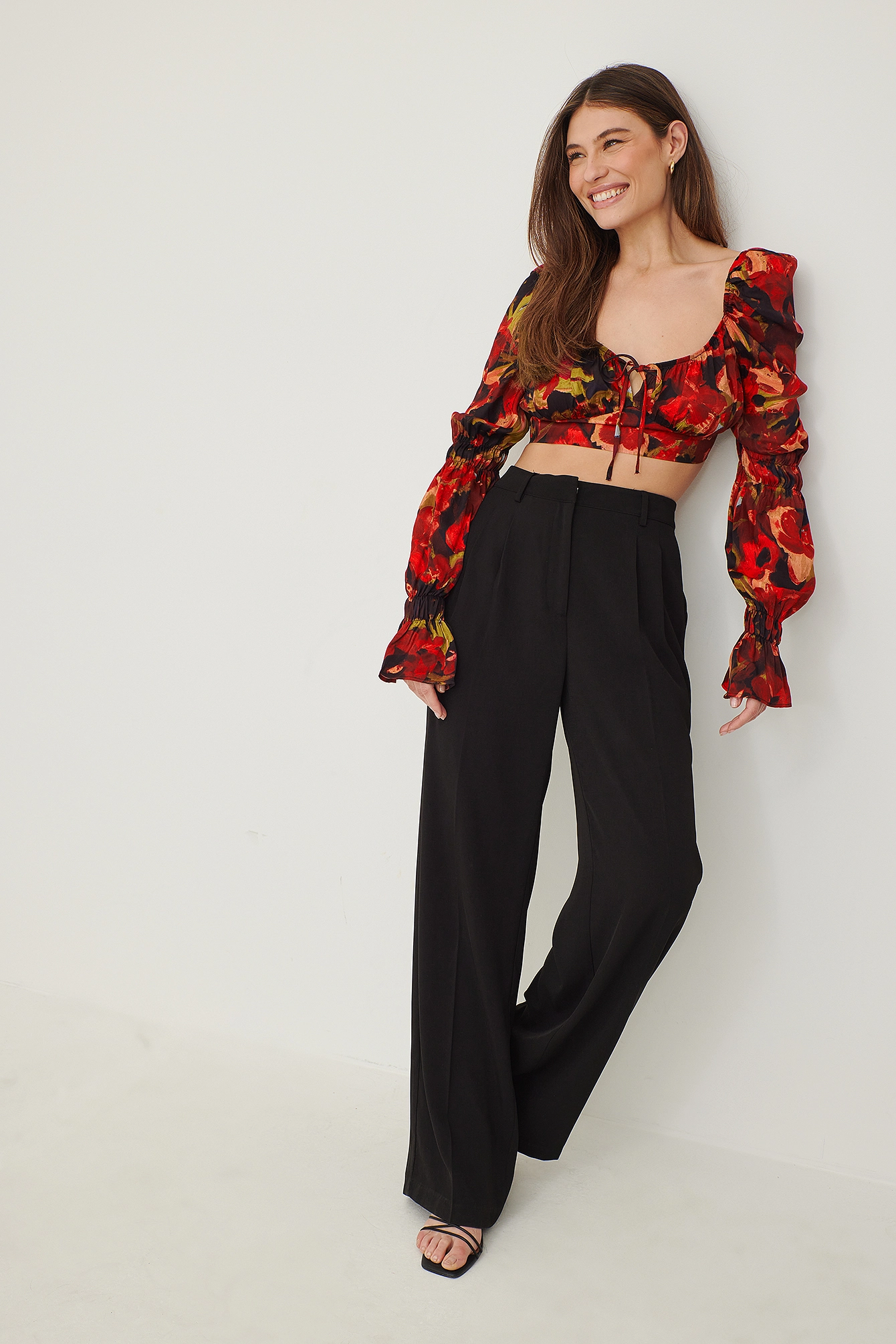 NA-KD Boho Tie Front Puff Sleeve Satin Blouse - Image 7
