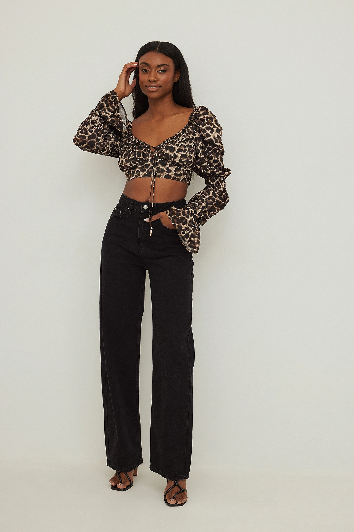 NA-KD Boho Tie Front Puff Sleeve Satin Blouse - Image 11