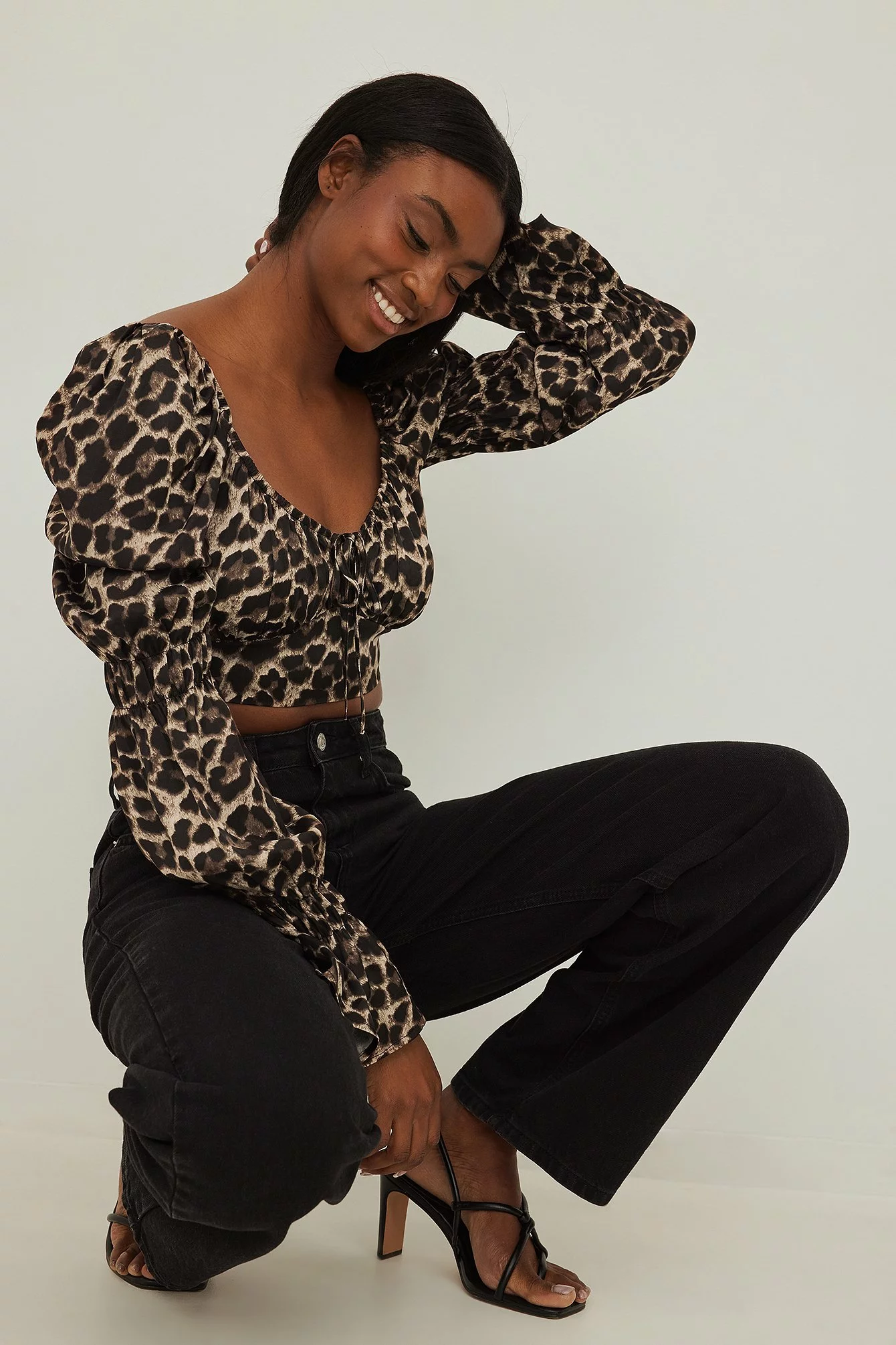 NA-KD Boho Tie Front Puff Sleeve Satin Blouse - Image 12