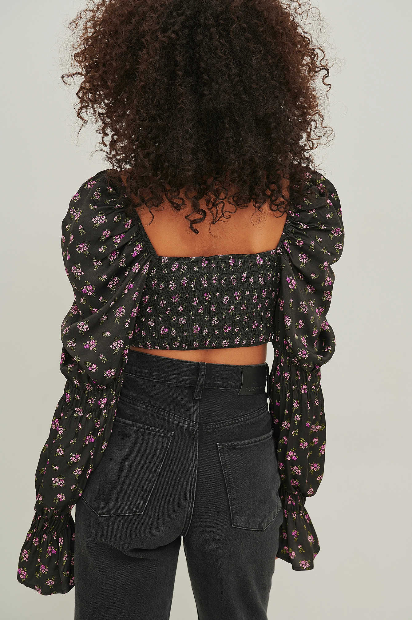 NA-KD Boho Tie Front Puff Sleeve Satin Blouse - Image 2