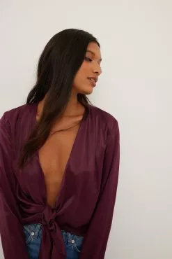 NA-KD Party Tie Front Satin Blouse
