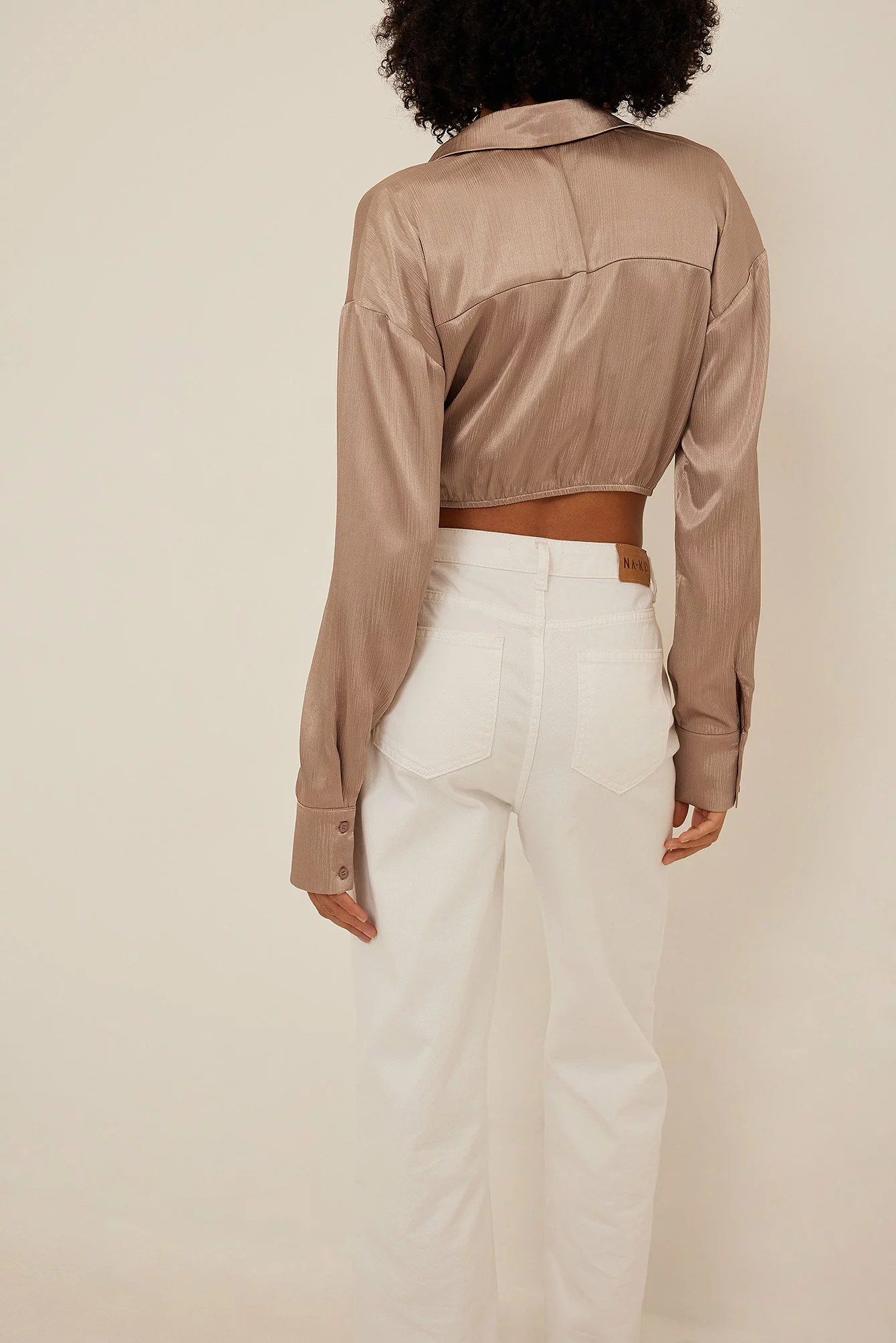 NA-KD Party Tie Front Satin LS Blouse - Image 2