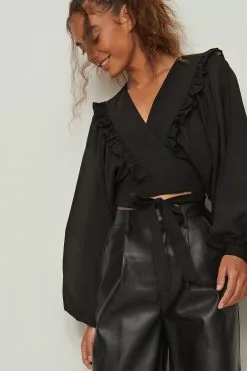 NA-KD Party Tie Waist Volume Sleeve Blouse
