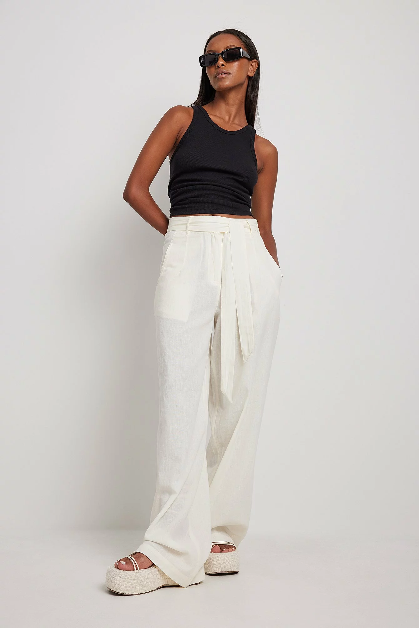 NA-KD Trend Tie Waist Wide Leg Trousers