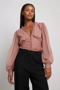 NA-KD Boho V-neck Frill Detail Dobby Blouse