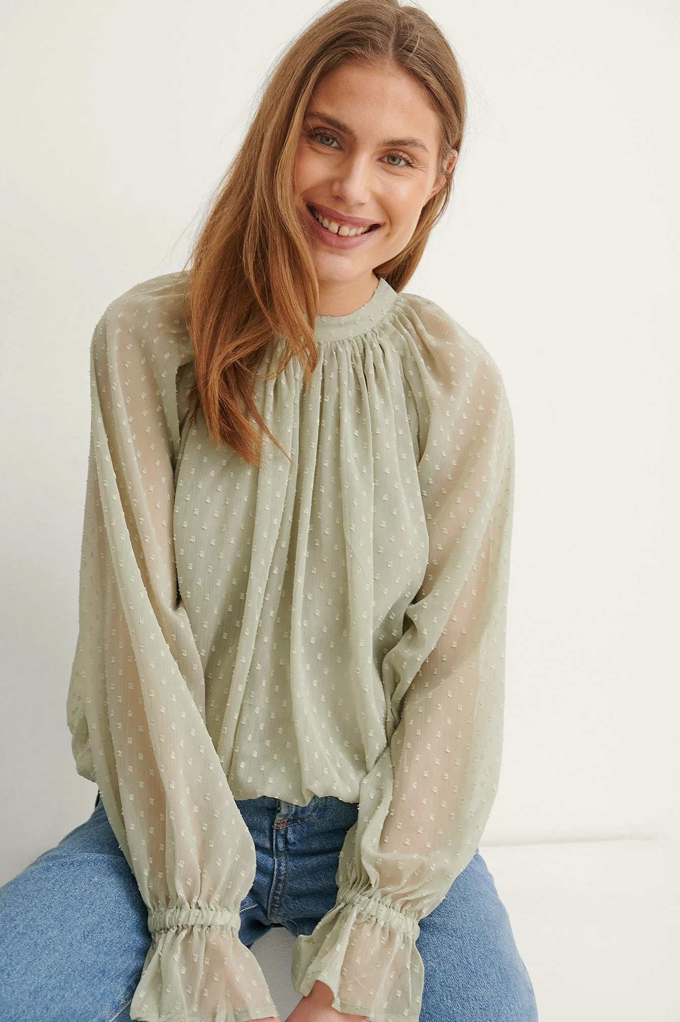 NA-KD Boho Volume Dobby Blouse