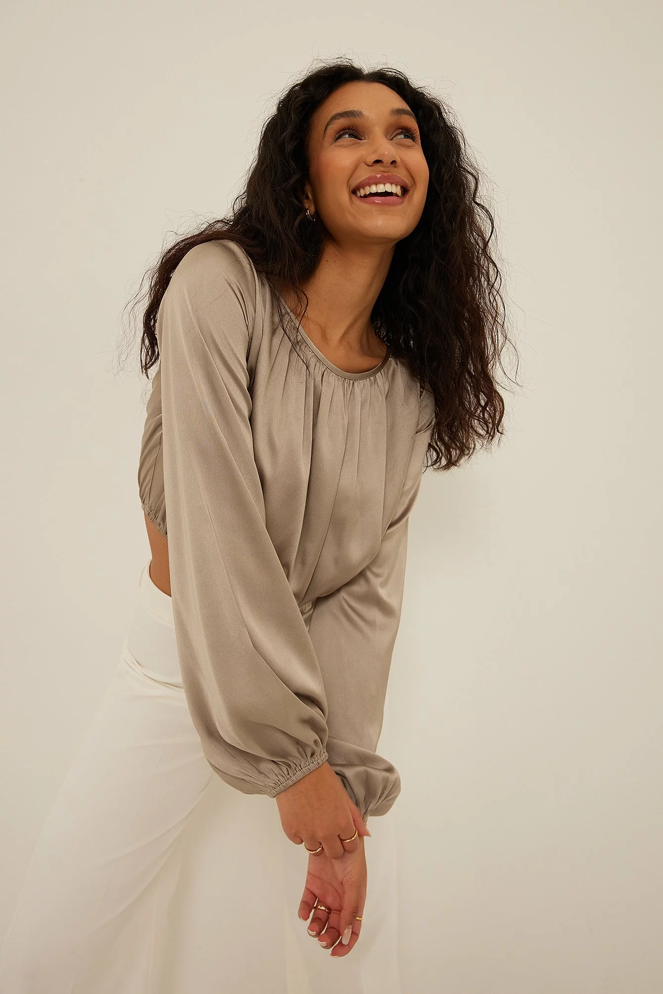 NA-KD Party Waterfall Back Satin Blouse - Image 10