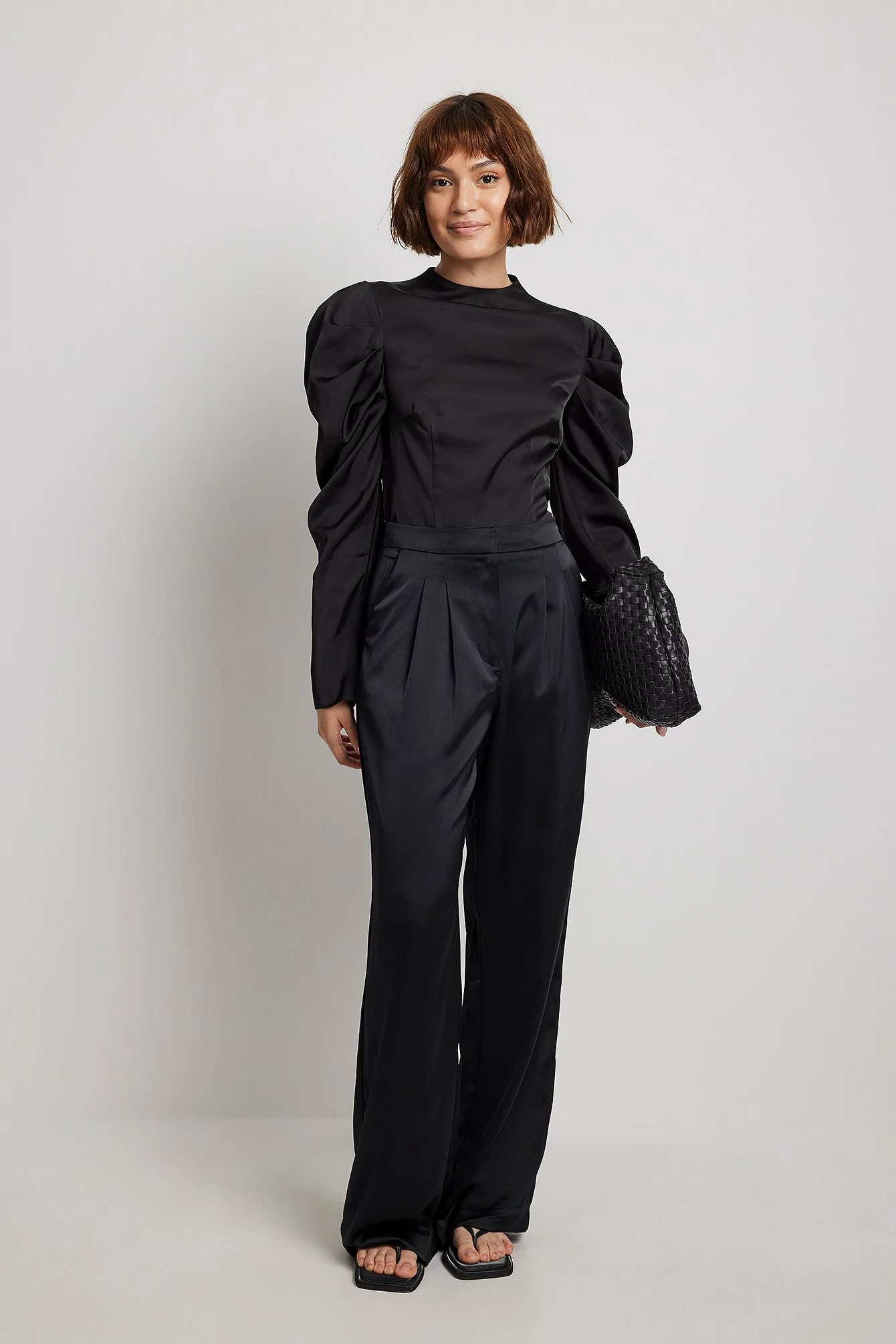 NA-KD Party Long Sleeve High Neck Satin Blouse - Image 14