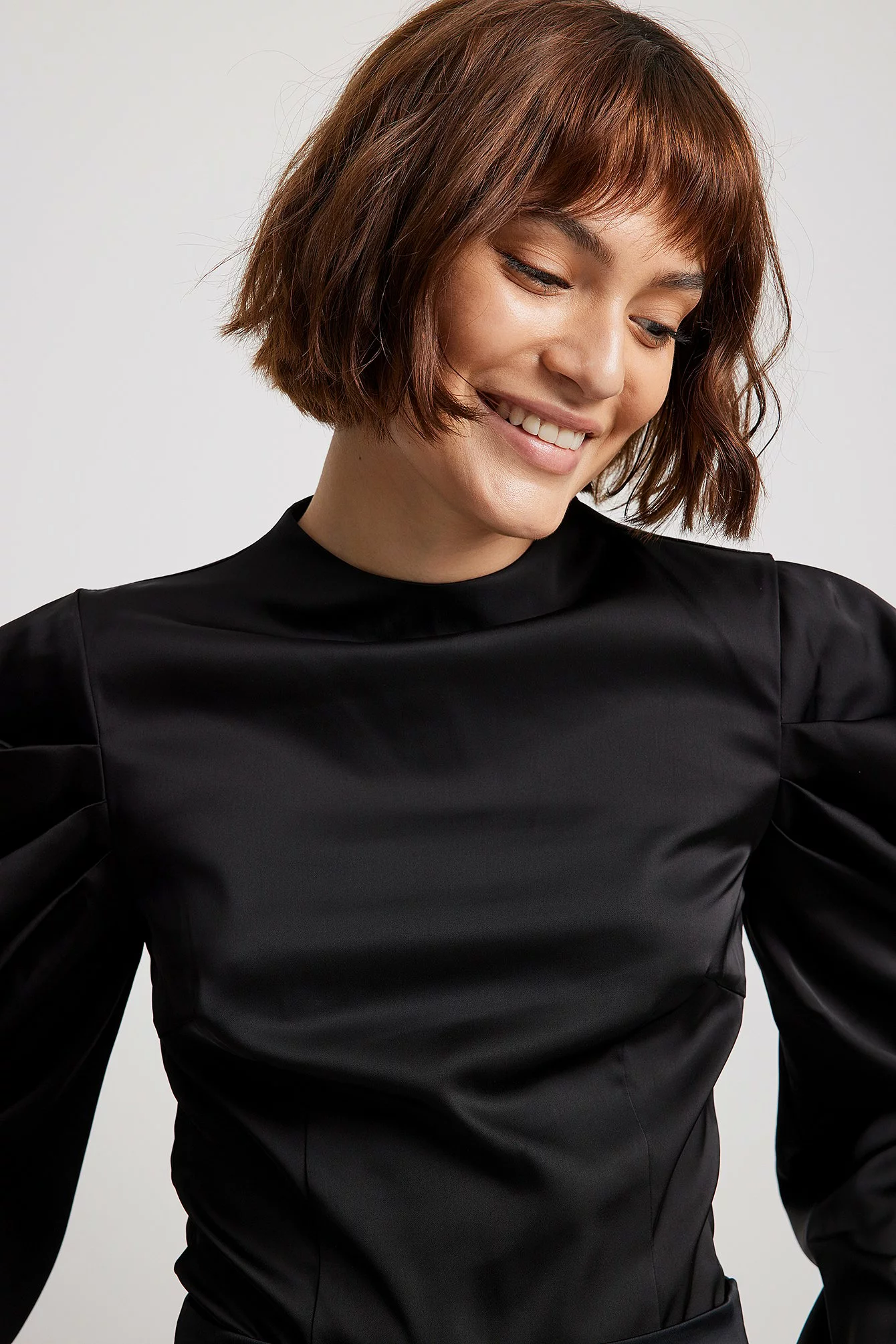 NA-KD Party Long Sleeve High Neck Satin Blouse - Image 11