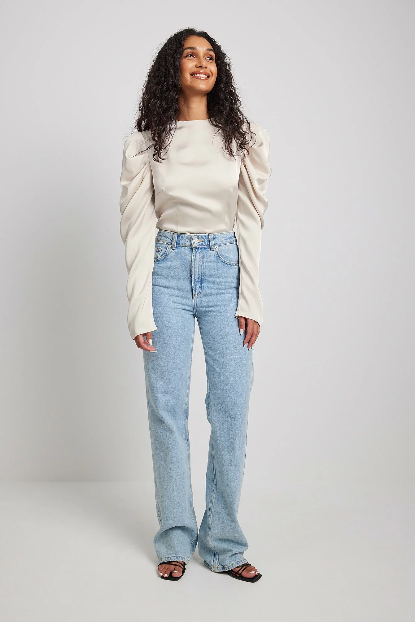 NA-KD Party Long Sleeve High Neck Satin Blouse - Image 3