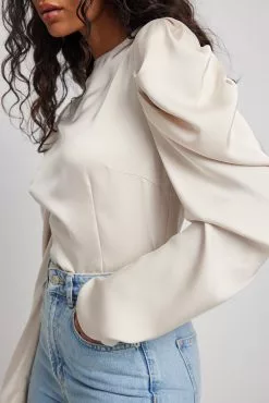 NA-KD Party Long Sleeve High Neck Satin Blouse