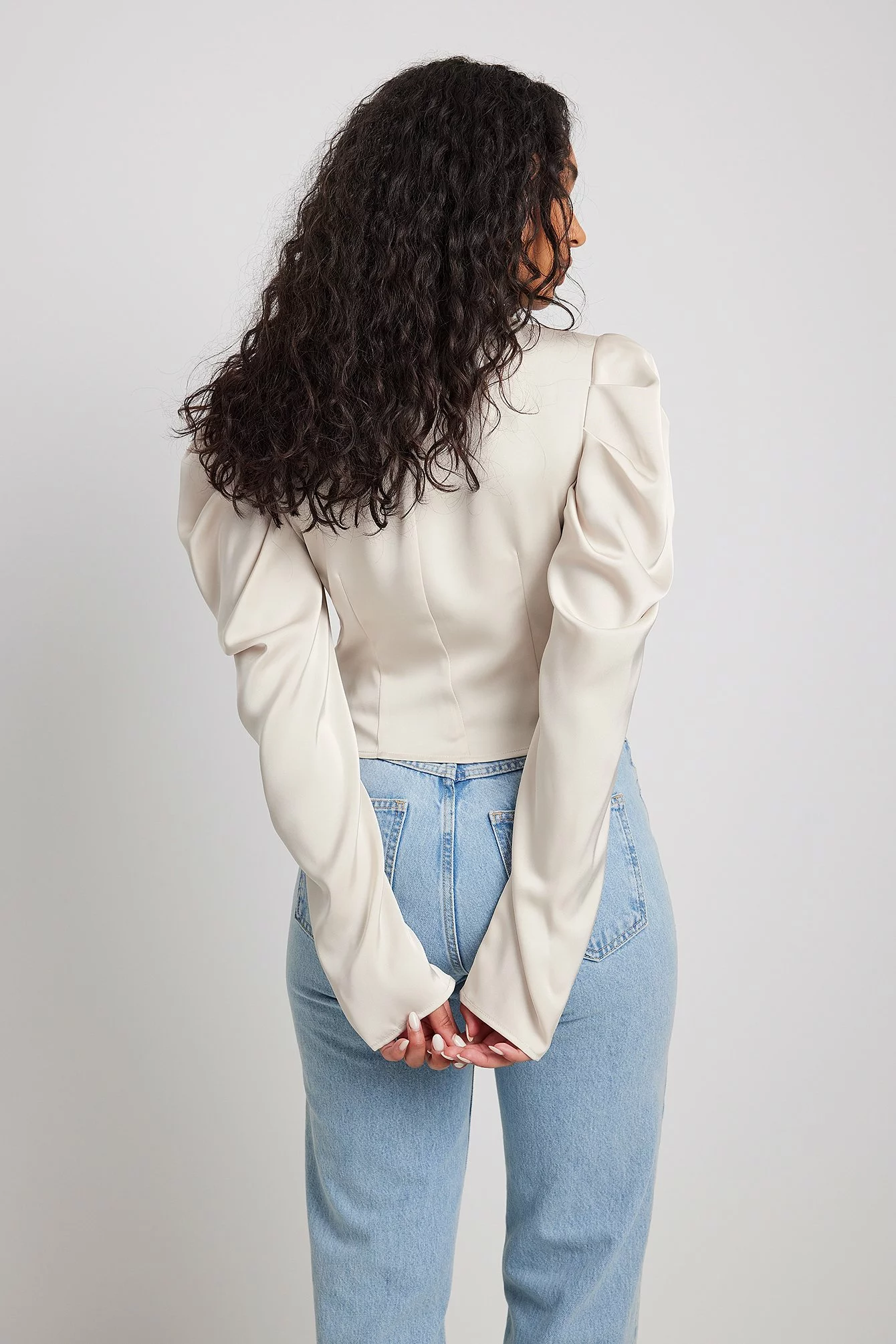 NA-KD Party Long Sleeve High Neck Satin Blouse - Image 2