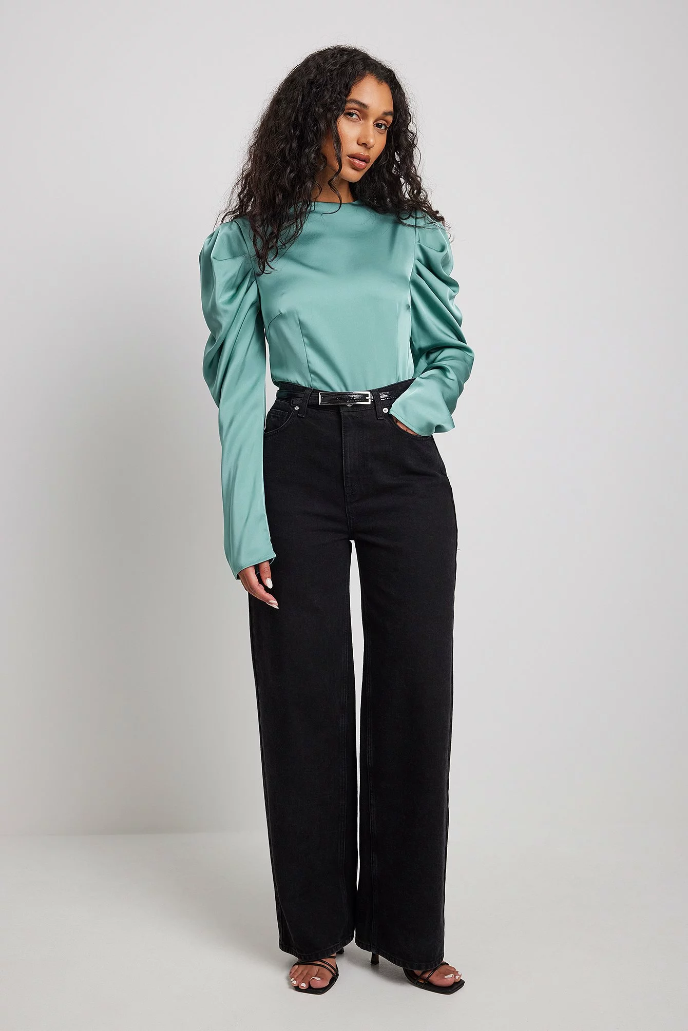 NA-KD Party Long Sleeve High Neck Satin Blouse - Image 8