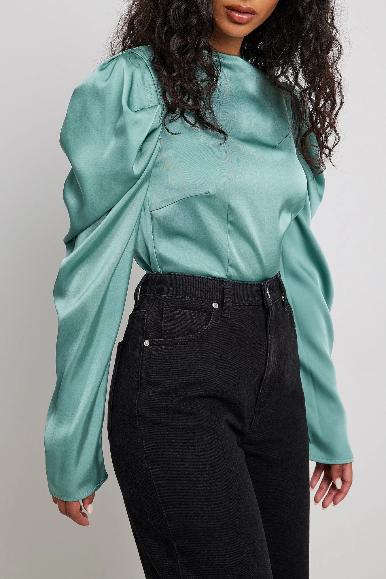 NA-KD Party Long Sleeve High Neck Satin Blouse - Image 9