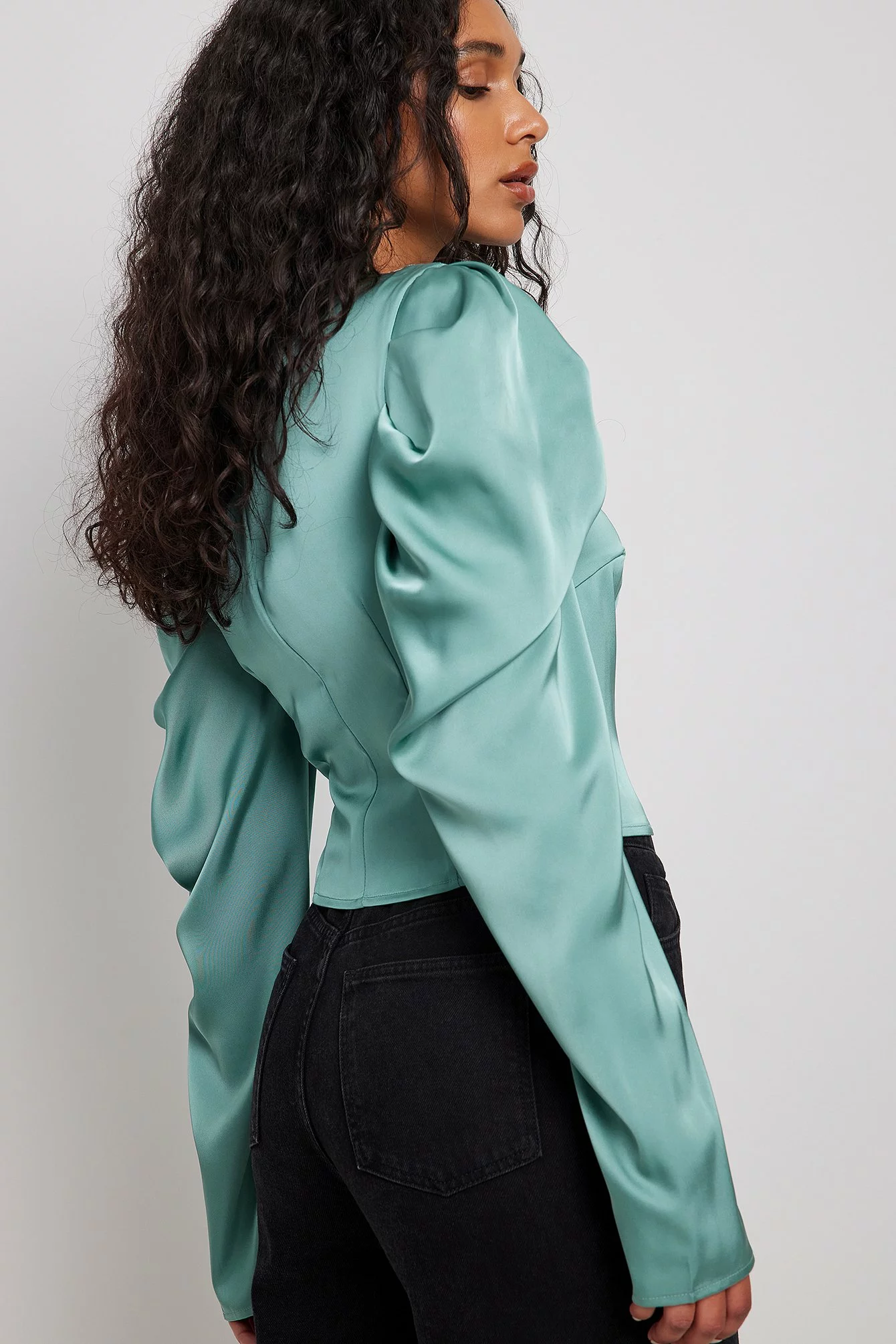 NA-KD Party Long Sleeve High Neck Satin Blouse - Image 7