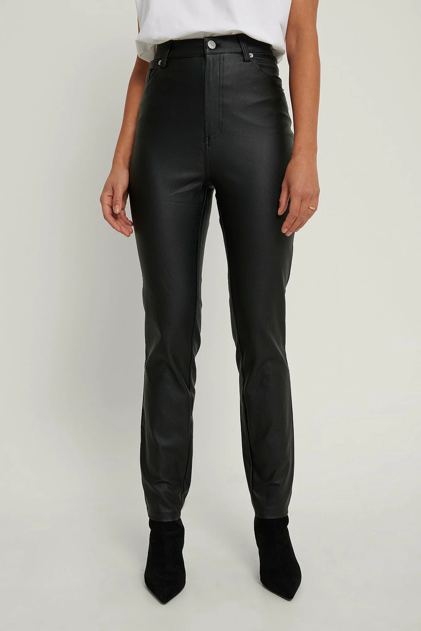 NA-KD Waxed High Waist Trousers - Image 3