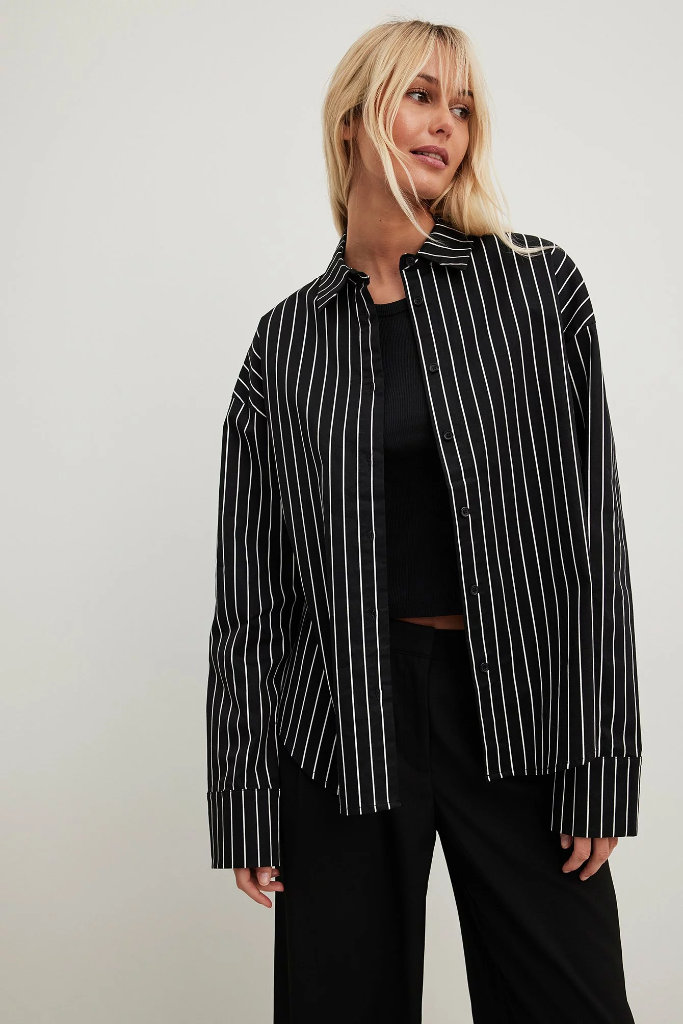 NA-KD Trend Oversize Striped Cotton Shirt - Image 5