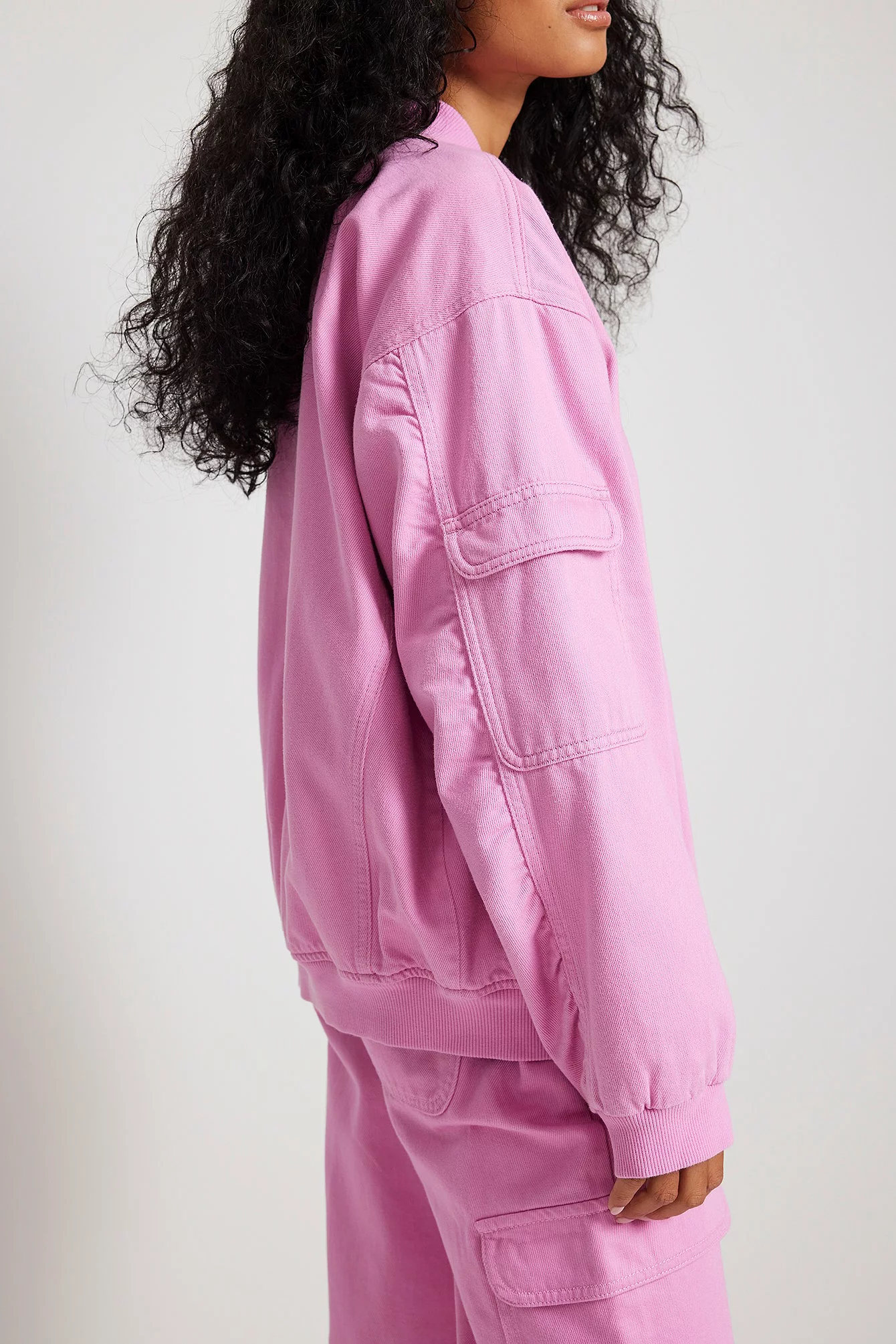 Janka Polliani X NA-KD Oversized Denim Bomber Jacket - Image 3