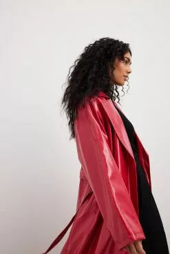 NA-KD Oversized Shiny Pu Belted Trenchcoat