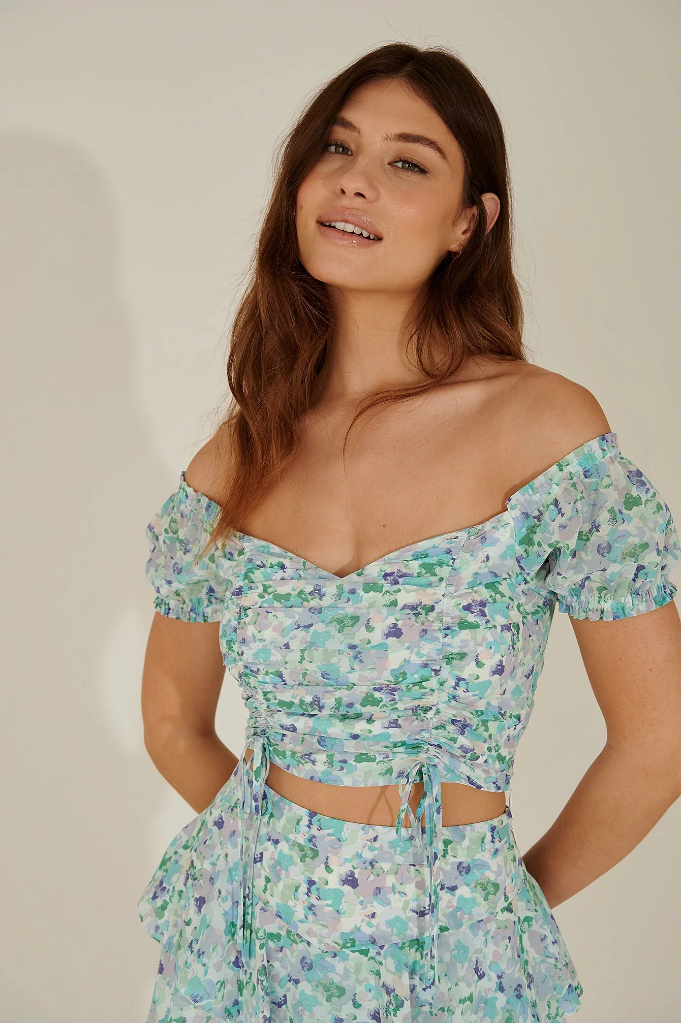 Pamela X NA-KD Reborn Recycled Drawstring Detail Off Shoulder Top