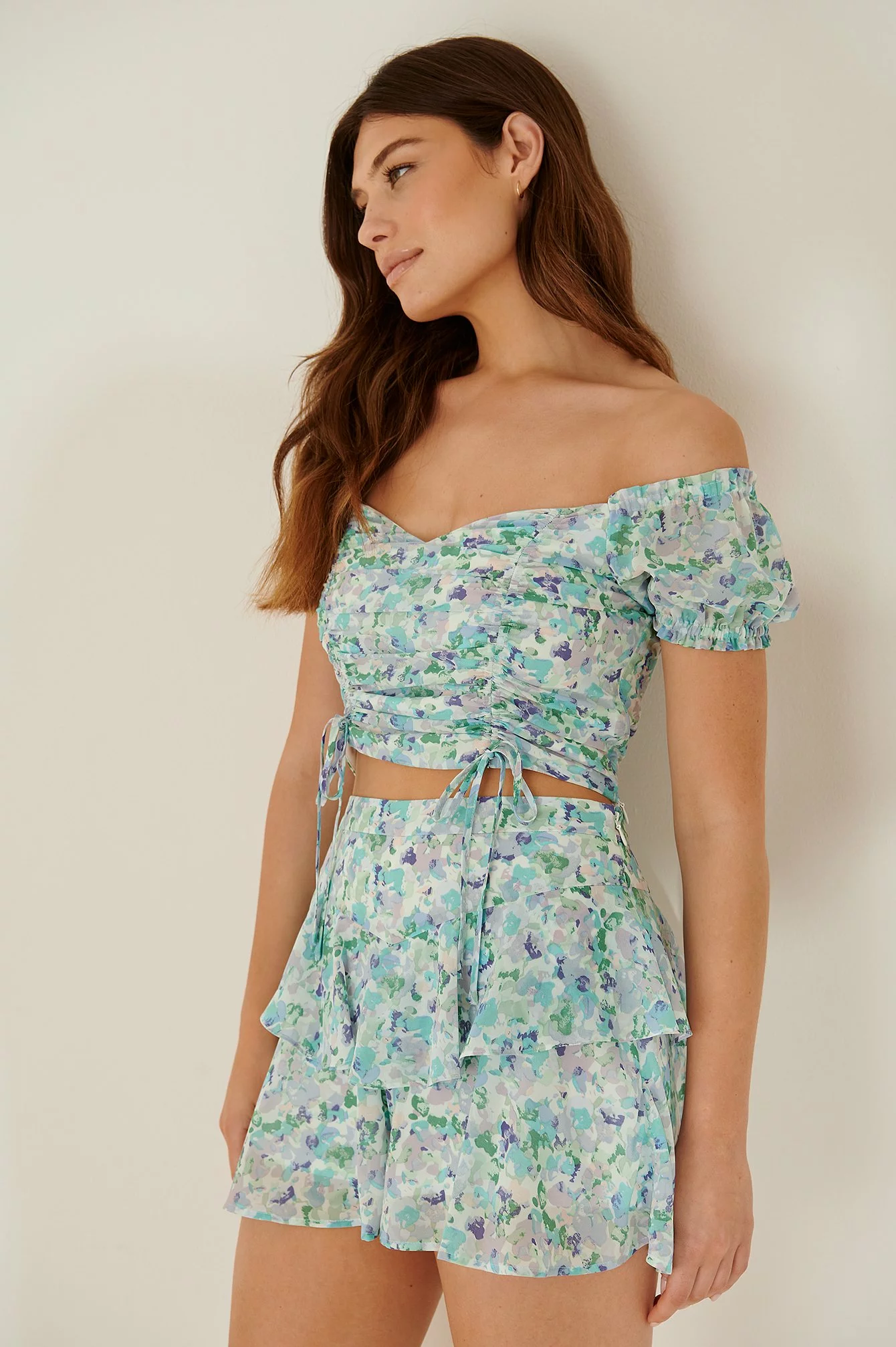 Pamela X NA-KD Reborn Recycled Drawstring Detail Off Shoulder Top - Image 3