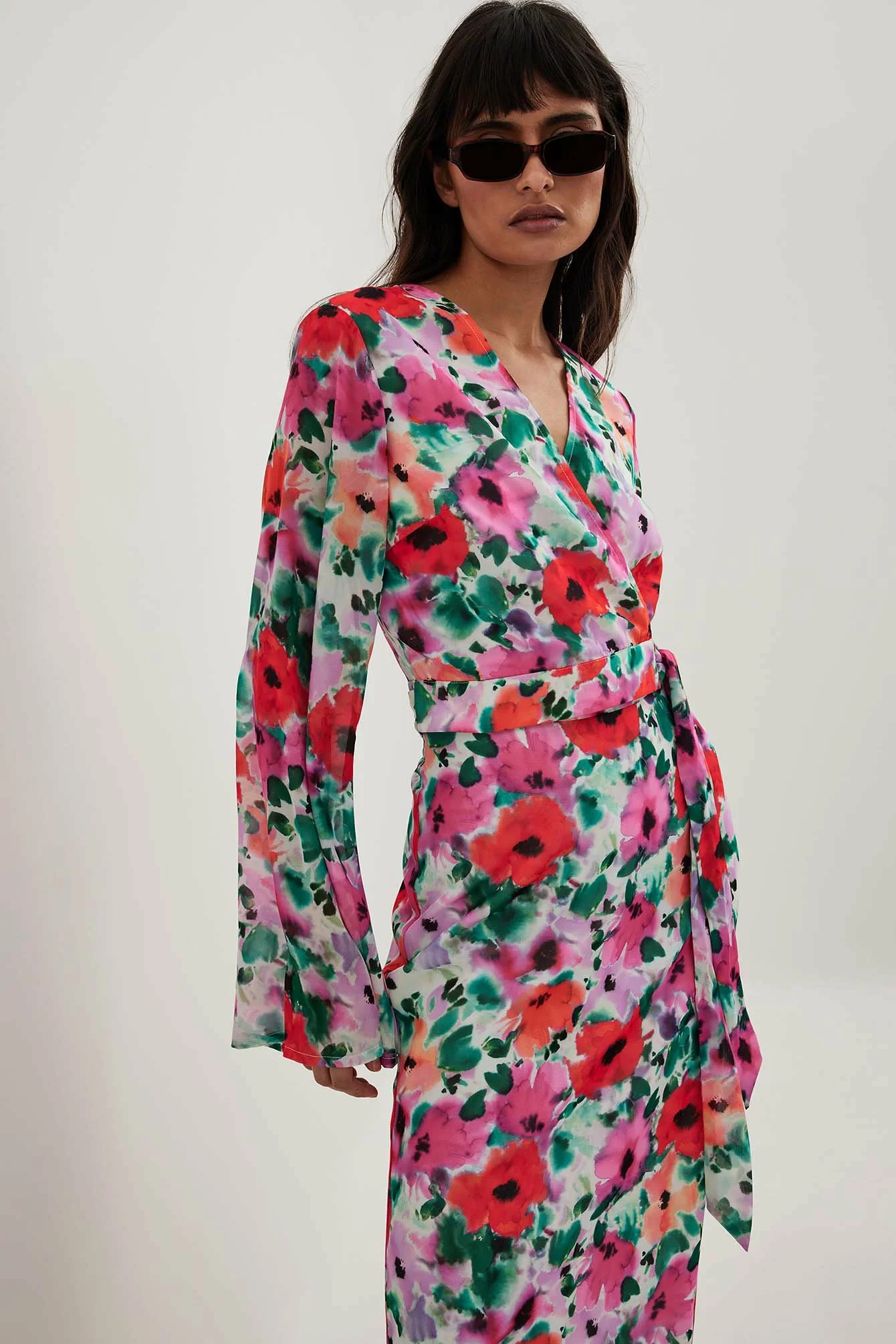 NA-KD Boho Printed Trumpet Sleeve Chiffon Blouse - Image 4