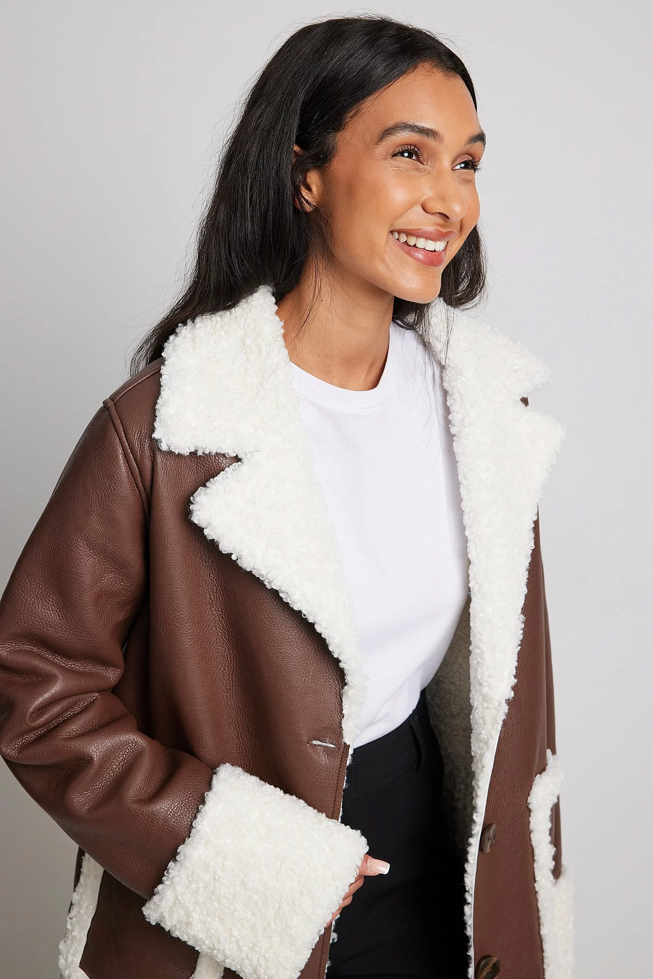 Lisa & Lena For NA-KD Pu Coat With Teddy Details - Image 9