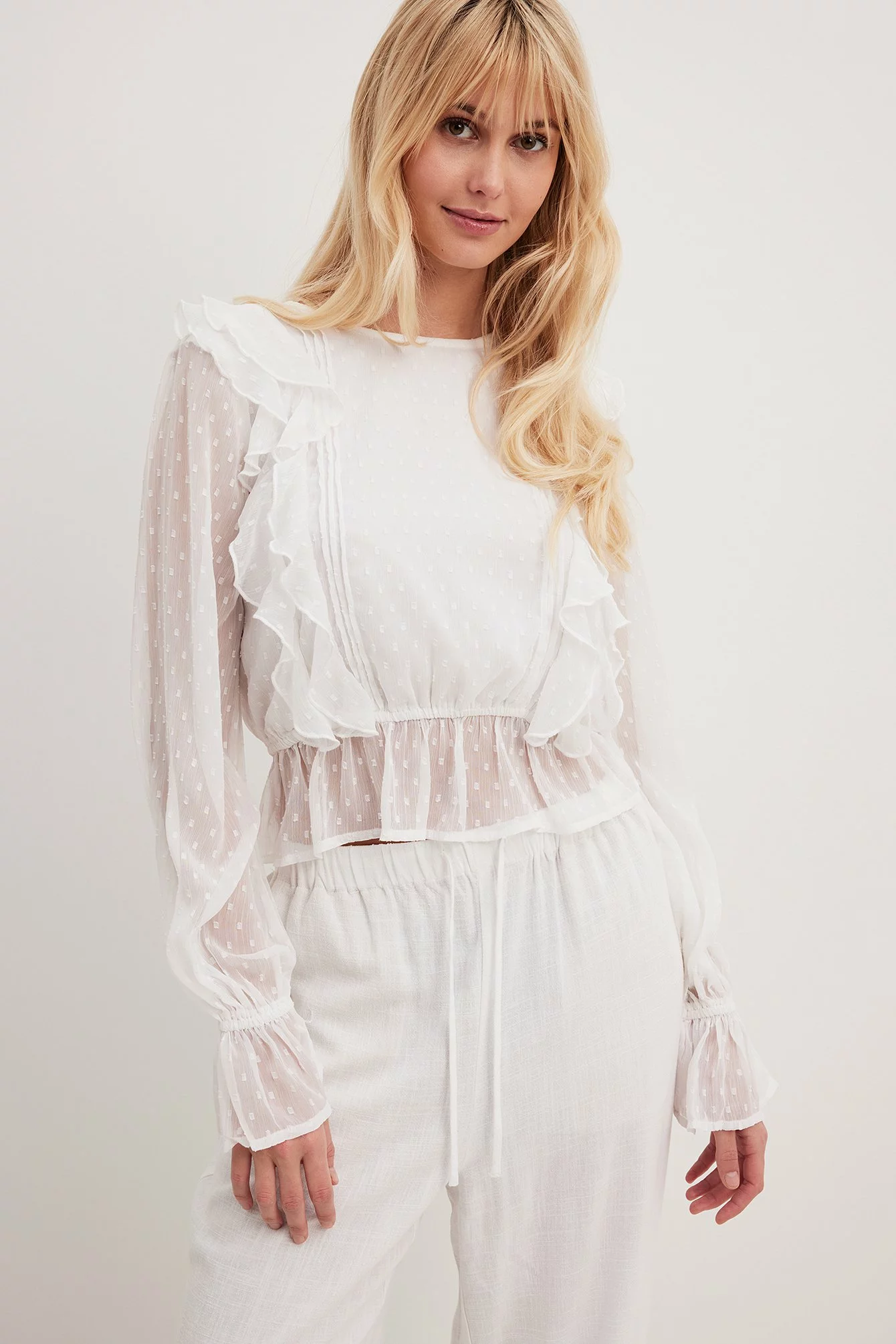 NA-KD Boho Dobby Multi Frill Blouse