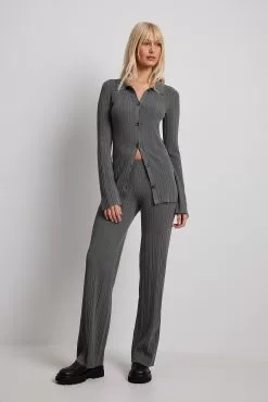 Moa Mattsson X NA-KD Ribbed Knitted Mid Waist Trousers