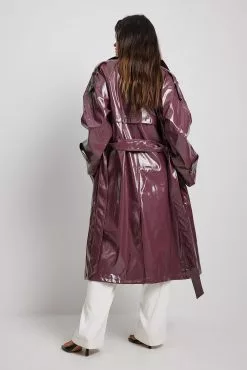NA-KD Trend Shiny PU Belted Trench Coat