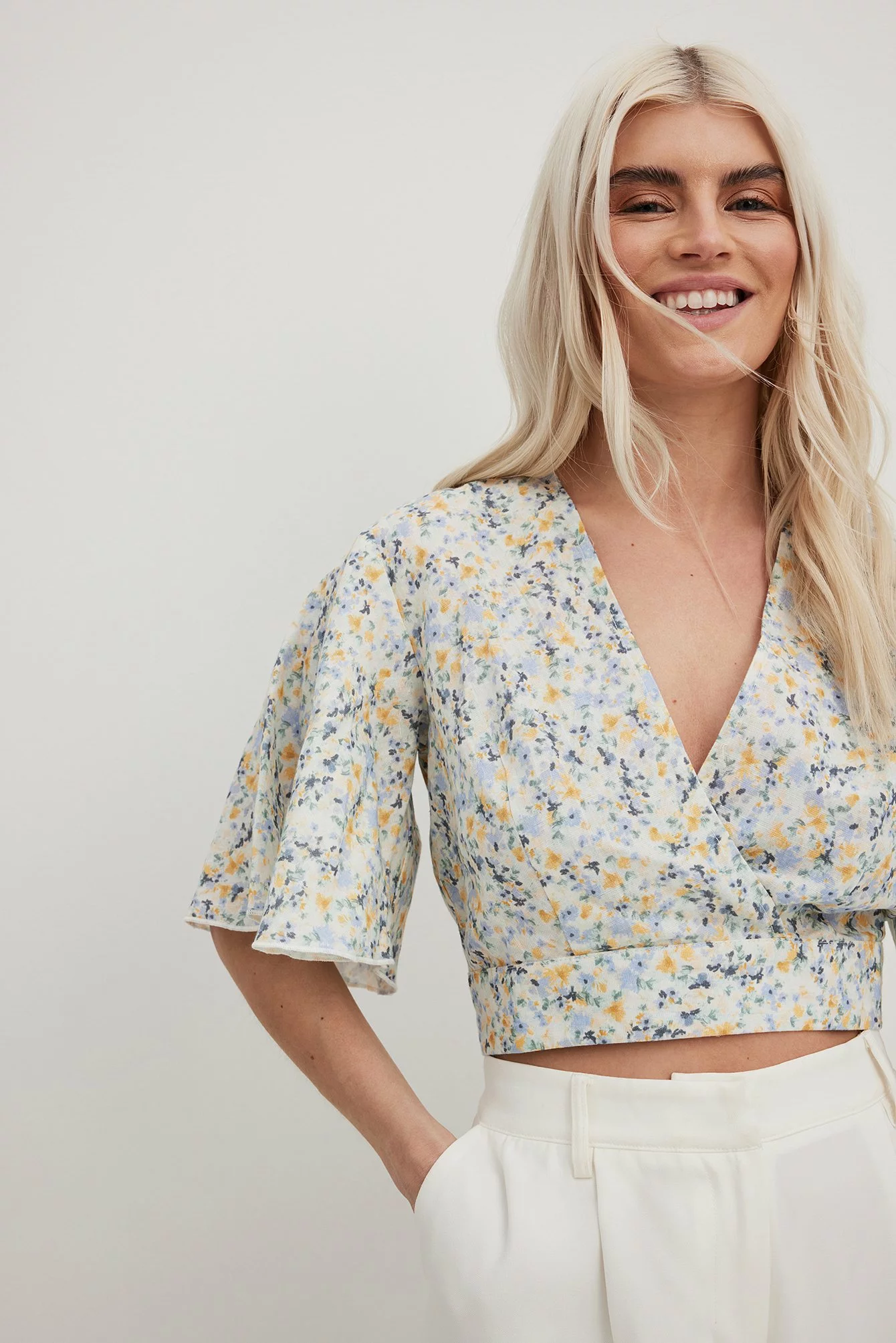 NA-KD Boho Short Sleeve Linen Blend Top - Image 2