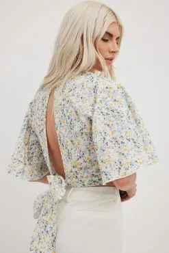 NA-KD Boho Short Sleeve Linen Blend Top