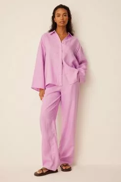 Romee Strijd X NA-KD Straight Linen Trousers