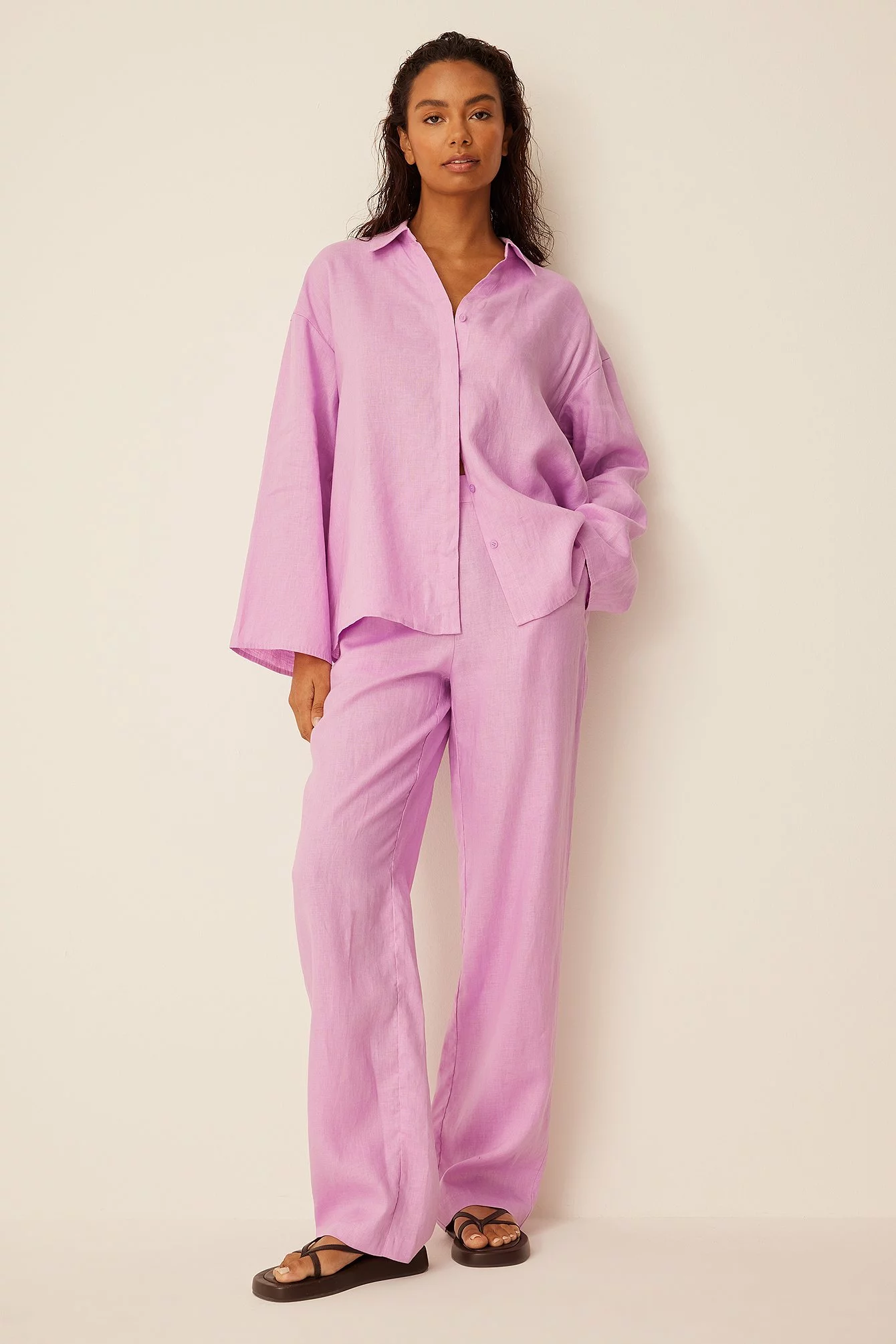 Romee Strijd X NA-KD Straight Linen Trousers