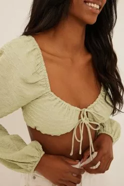 NA-KD Tie Front Chiffon Sleeve Blouse