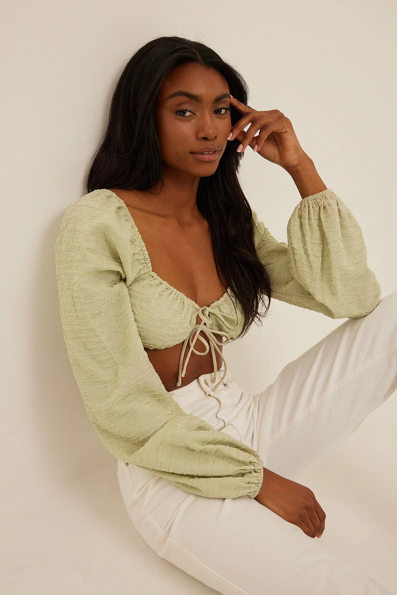 NA-KD Tie Front Chiffon Sleeve Blouse - Image 3