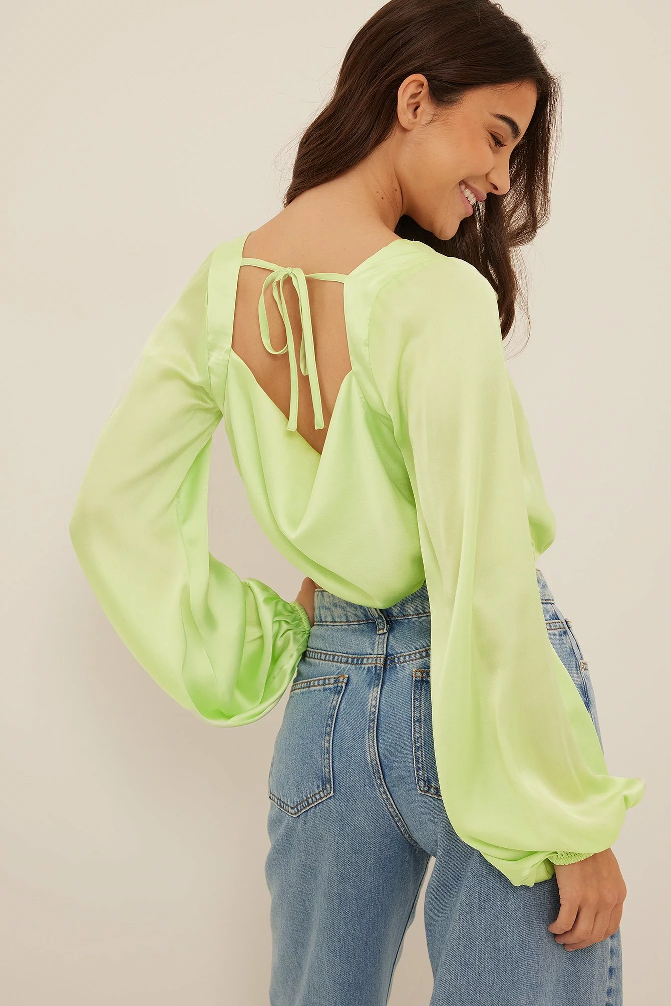 NA-KD Party Waterfall Back Satin Blouse