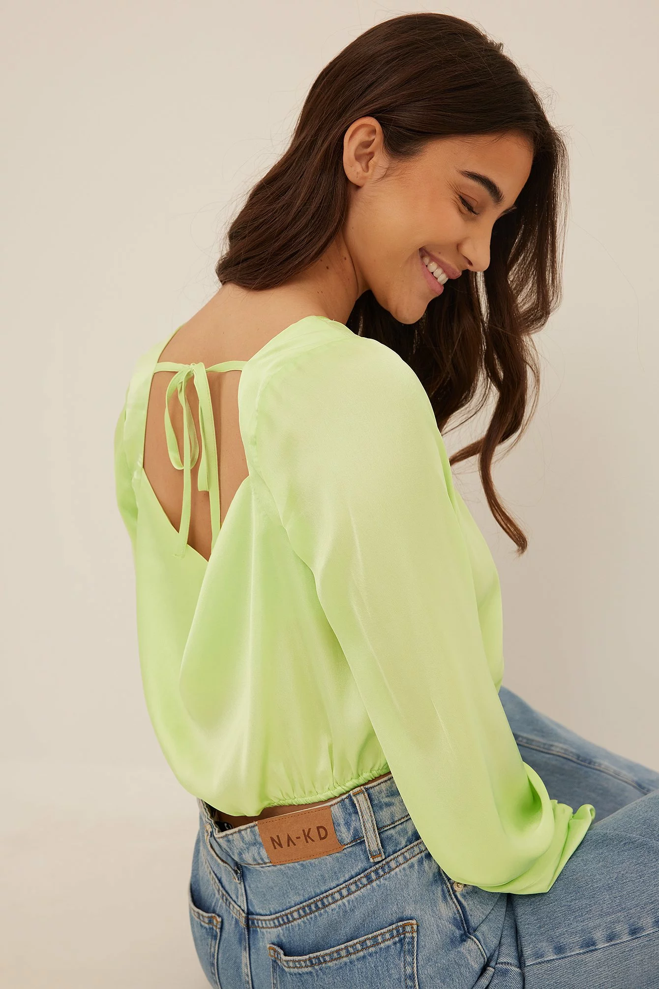 NA-KD Party Waterfall Back Satin Blouse - Image 3