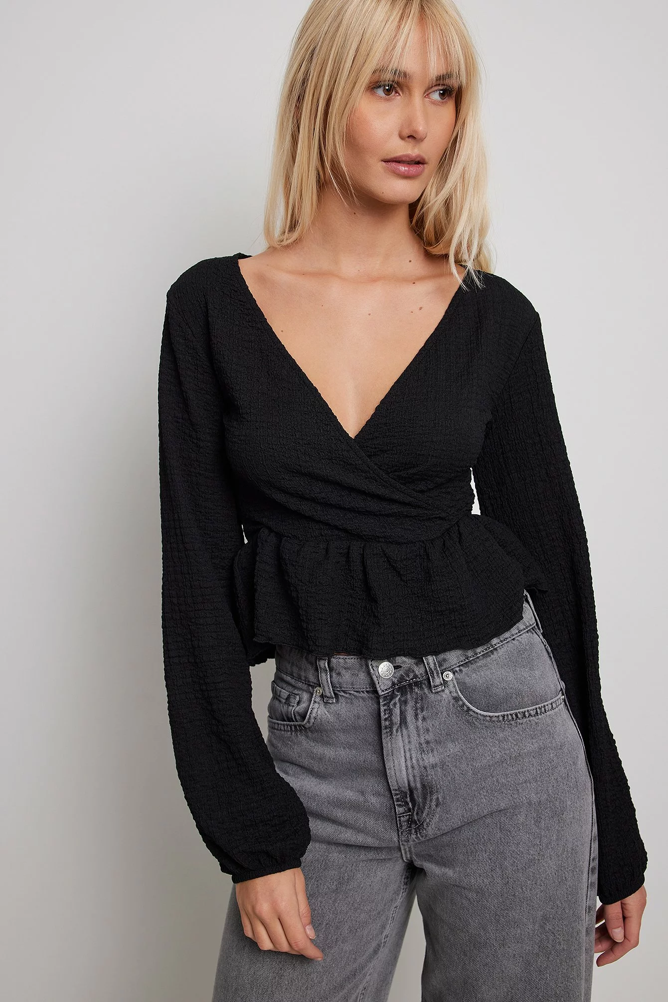 NA-KD Trend Wrap Detail Crepe Top