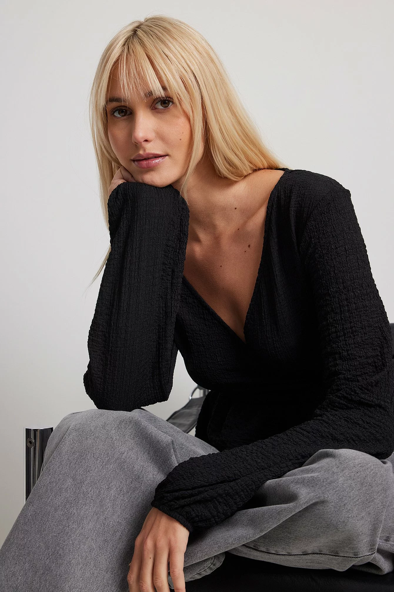 NA-KD Trend Wrap Detail Crepe Top - Image 3